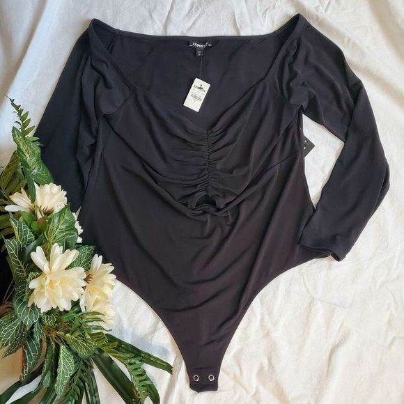 Express Bodysuit SZ XL Long Sleeve Sweetheart Neck Thong Bodycon - Picture 9 of 9